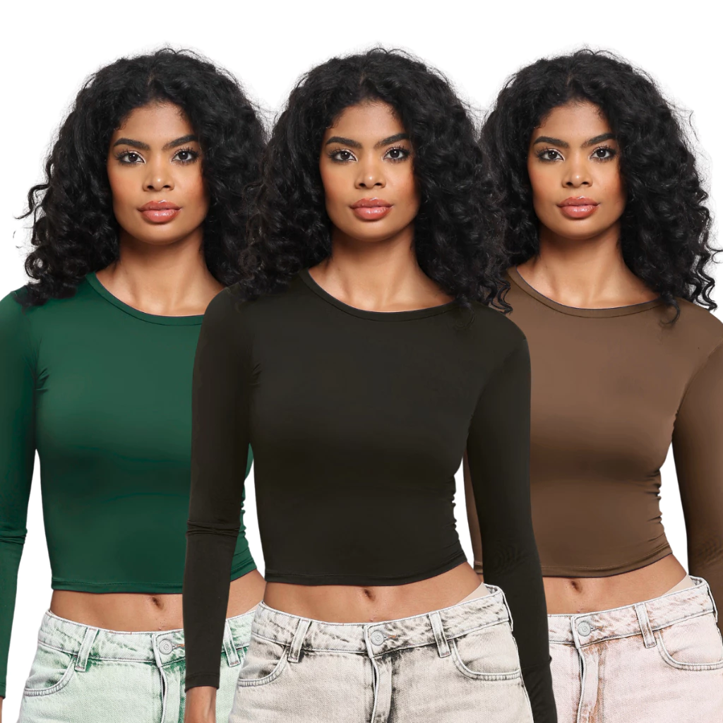 Kit 3 Blusas Femininas de Manga Longa
